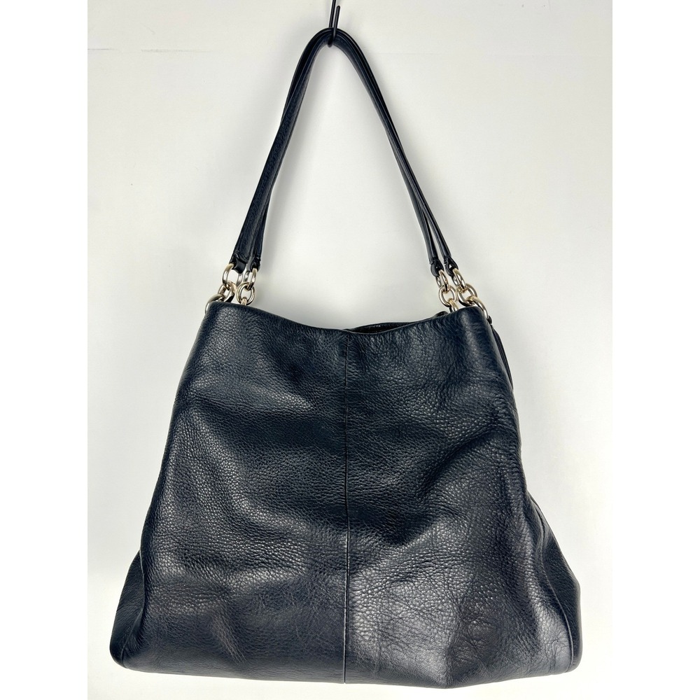 Coach Phoebe F35723 Black Pebbled Leather Shoulder Bag Gold Hardware Hobo